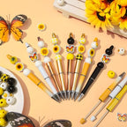 Colarr 24 Sets Plastic Beadable Pens DIY Pens Making Kit Assorted Wood Beads Crystal Spacer Black Ink Ballpoint for Women Crafts Office Family Gifts(Sunflower) - style: Sunflower