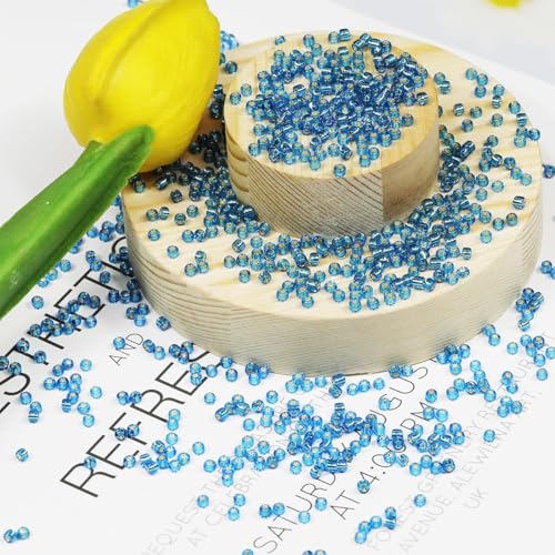 Lake Blue Seed Beads200 Grams About 6500pcs, 3mm 8/0 Glass Craft Beads for Making Earrings, Bracelets, Pendants, Waist Jewelry,DIY Handmade Seed Beads（Lake Blue Silver Lined ） - color: Lake Blue Silver Lined, size: 3mm