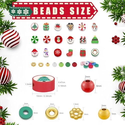 730pcs Christmas Polymer Clay Beads Bracelet Making Kit, Gold Beads Clay Bead Charms for Jewelry Making DIY Bracelet, Necklace, Earring, Christmas Charms Arts Crafts DIY Gifts - color: 1 Christmas model
