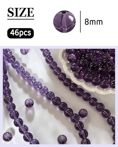 8mm Glass Beads 46PCS Glass Beads for Jewelry Making Charm Round Loose Bead for Bracelet Making Kit (Violet Blue) - color: Violet Blue