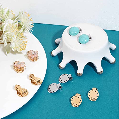 SUNNYCLUE 1 Box 20Pcs 2 Colors Clip on Earrings Findings Round Flat Back Earring Clips Stainless Steel Earring Converters Non-Pierced Earring Settings for Women Adults Jewelry Making DIY Crafts - color: 20pcs 2 Colors Stainless Steel Earring Clips
