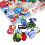 Chenkou Craft 50PCS Glass Beads for Jewelry Making Adults, Big Small Bulk for Crafts Lampwork Murano Bead for Bracelets Necklaces Crafting Supplies + 1pc Plastic Box (Mix)