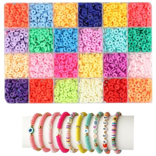2000 Pcs-6800 Pcs Clay Beads for Bracelets Making 6mm Spacer Beads for Jewelry Making Earring Bracelets Necklace Earring Accessories DIY Handmade Craft (24 Color) - color: 24 Color