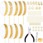 ZEVOFIUR Gold Necklace Chains for Jewelry Making, 9 Rolls of Jewelry Chain, DIY Starter Kit for DIY Necklace Bracelet Making Accessories with Jump Rings, Lobster Clasps, Connectors, Charms