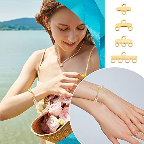 UNICRAFTALE 24 Pcs 2 Color 6 Styles 304 Stainless Steel Chandelier Component Links Multi Loop Connectors MultiStrand Clasps Lock Rectangle for Necklace Bracelet Jewellery Making Hole 1.2mm