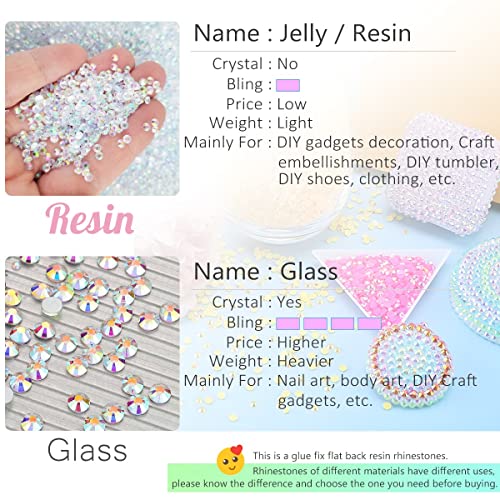 qiipii Light Pink AB Resin Rhinestones w B7000 Glue for Bedazzling Crafting Flatback Jelly Stones 2mm 3mm 4mm 5mm 6mm Diamonds Crystals Gems for Nails Face Eyes Makeup Tumblers Bottles Crafts Clothes - color: Light Pink AB