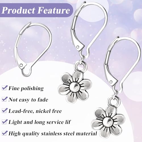 24 Pcs Leverback Earring Hooks, Stainless Steel Clasp Hoop, Hypoallergenic Dangles Earring Hooks, French Ear Wire Findings for Women, DIY Crafts, Jewelry Making (Silver) - color: Silver 24pcs
