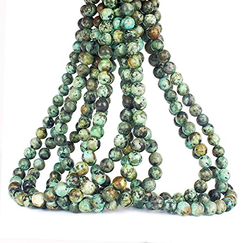 70PCS Natural 8MM Healing Gemstone, African Turquoise Energy Stone Round Loose Beads, Semi-Precious Crystal Beads with Free Elastic String for Jewelry Making DIY - color: African Turquoise