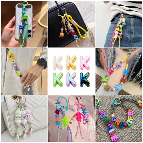 Beadthoven 20pcs Big Letter K Beads Large Hole Bubble Alphabet Acrylic Beads Charm Iridescent Plastic K Shape Loose Chunky Spacers for Jewelry Making Bracelet Necklace Keychains Shoelaces Crafts - color: K