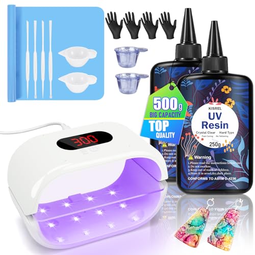 KISREL 500g UV Resin with Large Double-Sided Light, 24 Lamp Beads UV Resin Kit, Hard Type Crystal Clear Resin for Craft Jewelry Making - size: UV500g+Double-Sided Light