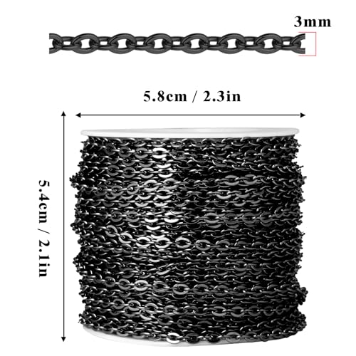 66 Feet Gunmetal Stainless Steel Cable Chains Bulk, 3 mm 304 Stainless Steel Black Flat Cable Links Chain Roll Spool for Jewelry Making DIY Craft - color: Black, size: 3.0mm width