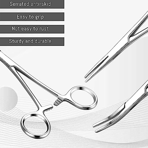 BBTO Hemostat Curved and Straight Hemostat Forceps Piercing Pliers Forceps, Stainless Steel Straight and Curved Pliers, Fishing Tweezer(Silver,2 Pcs) - color: Silver