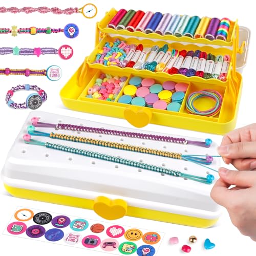 TingingYuli Friendship Bracelet Making Kit for Girls 8-12, DIY String Bracelet Maker with 3-Layer Storage Box, Arts and Crafts for Kids Ages 6-12, Easter Christmas Birthday Gift Set - color: White/Yellow