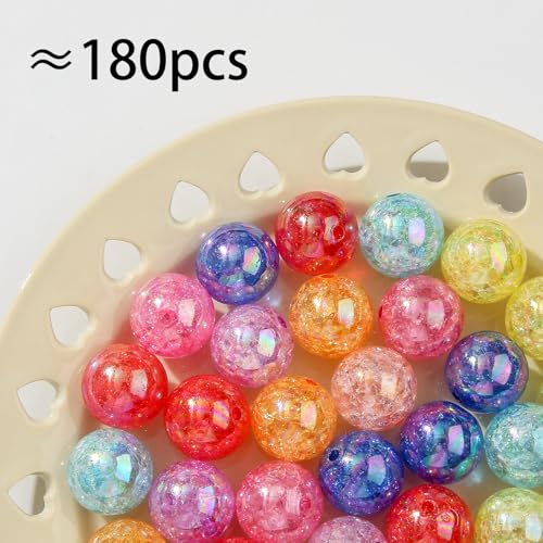 20mm Acrylic Beads 180pcs Chunk Bubblegum Bead Multicolor Crack Pen Ball Beads for Pen Bag Jewelry Making Necklace Bracelets (ab Crack) - color: orange&black