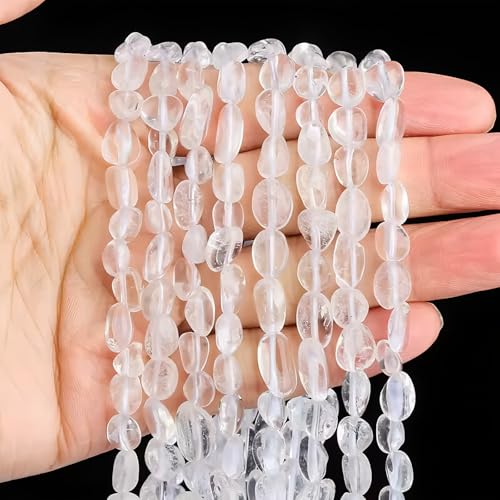 HAAMIIQII Natural Clear Quartz White Crystal Pebble Stone 5-8mm Small Irregular Freeform Tumbled Loose Gemstone Beads for Jewelry Making Strand 15 Inch (45-50pcs) - color: Clear Crystal Quartz