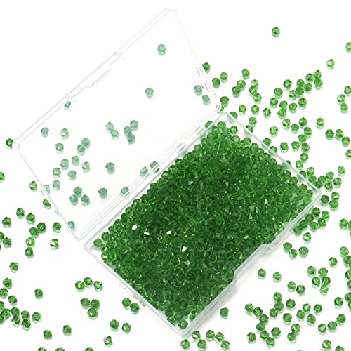1200pcs Crystal Glass Beads 3mm Bulk Faceted Bicone Spacer Beads for DIY Jewelry Making - color: grass green, size: 3mm