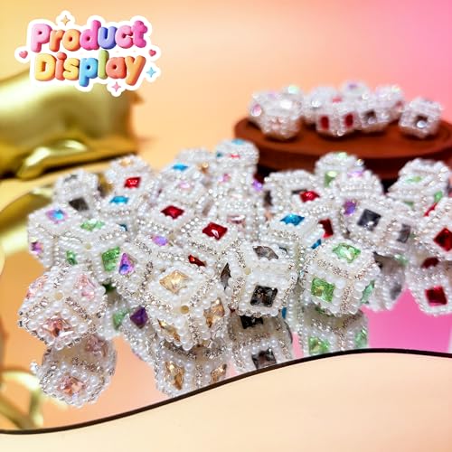 10pcs Rhinestone Focal Beads for Pens, Featuring Pearl & Cubic Sugar Shapes, Sparkling Fancy Beads for DIY Jewelry, Keychains & Crafts (Sugar Cube) - color: Sugar Cube