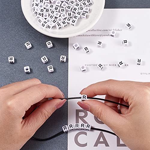 FASHEWELRY 300Pcs Cube White Acrylic Letter Beads 6x6mm Letter R Alphabet Beads for DIY Bracelet Necklace Jewelry Making - color: Letter R, size: 6x6x6mm