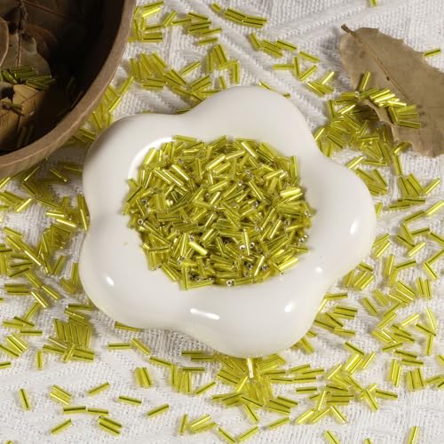 2000Pcs Tube Seed Beads 2x7mm Mini Long Glass Bugle Bead Small Craft Loose Spacer Beads for DIY Phone Charms Waist Bead Bracelets Earrings Necklaces (Lemon Yellow) - color: Lemon Yellow