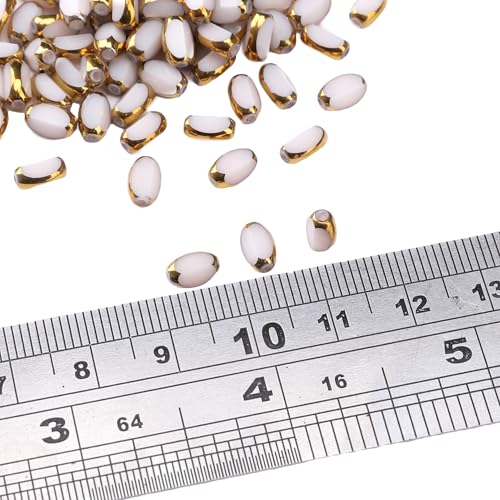Glass Rice Beads White 4x6mm 50pcs Faceted Oval Golden Edge Crystal Loose Beads for DIY Craft Jewelry Making - color: White
