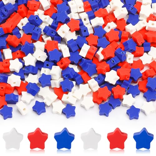 Red White Blue Star Polymer Clay Beads, 300pcs 4th of July Clay Beads for USA Independence Day 250th Anniversary Jewelry Making DIY Bracelet Necklace Craft Patriotic Party Supplies - color: Red White Blue A