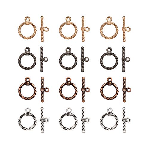 Craftdady 20 Sets Mixed Color 22mm Tibetan Style Alloy Ring Toggle Clasps for DIY Jewelry Making Crafting - color: Antique Silver, Gunmetal, Gold, Red Copper