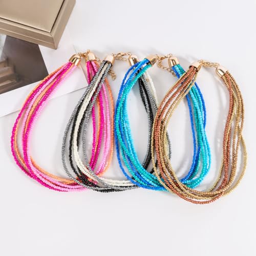 Multilayer Seed Beaded Necklaces for Women Bohemian Bead Choker Necklace Statement Layered Bead Necklaces Summer Jewelry Gift - color: Black
