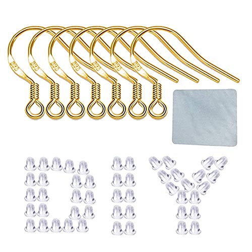 Earring Hooks - 120 PCS/60 Pairs Gold plated copper Hypoallergenic Ear Wires Fish Hooks for Jewelry Making, Jewelry Findings Parts with 120 PCS Rubber Earring Backs Stopper for DIY Earrings - color: Regular 18K Gold 2