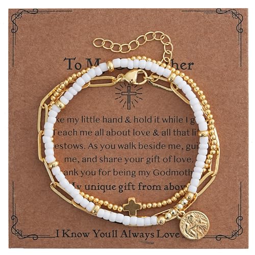 Christian Cross Jesus Pendant Charm Gold Rope String Beaded Bracelets Stack Set for Women,Handmade Bohemian Colorful Adjustable Jewelry,God Lucky Protection Friendship Gift - color: White Ball