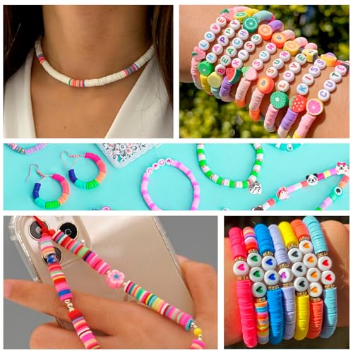 Sunlode Bracelet Making Kit 5000pcs, Jewelry Making Kit for Beginner, DIY Arts and Crafts Gift Toys for Kids Ages 6-13 Preppy Clay Beads with Charms Friendship Bracelets - style: Sweet Petal