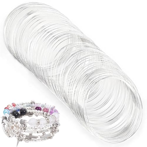 100 Loops Memory Wire for Jewelry Making, 0.5mm Memory Beading Wire for Bracelets, Steel Jewelry Wire for Necklaces Bangles DIY Crafts - color: Silver,100pcs