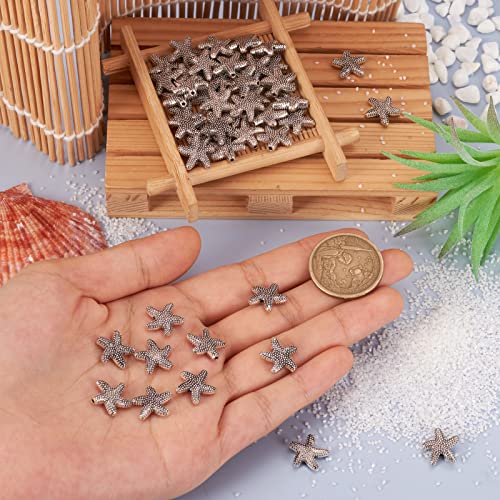 Fashewelry 100Pcs Antique Silver Starfish Animal Spacer Beads Tibetan Metal Ocean Sea Life Charm Beads 13.5x13.5mm for Jewelry Making - color: Antique Silver Starfish-2