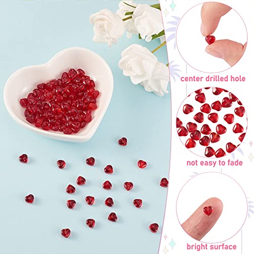 UR URLIFEHALL 100 Pcs Imitation Jade Glass Beads Heart Shape Crystal Spacer Beads for DIY Crafts Jewelry Making - color: 100pcs-6x6x4mm-dark red imitation jade glass heart