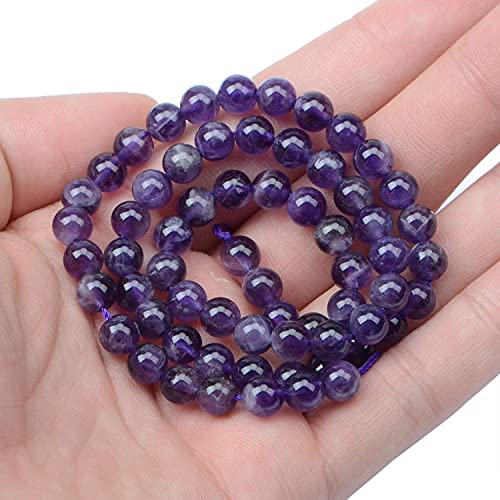 AD Beads Natural Gemstone Round Loose Beads 15" for Bracelet Necklace Earrings Jwelery Making Crafts DIY (6mm, Purple Amethyst) - color: Purple Amethyst, size: 6mm