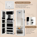 LED Mirror Jewelry Cabinet with Bluetooth Speaker, Wall/Door Mounted Jewelry Organizer Armoire, Full Length Lighted Mirror with Jewelry Storage,Jewelry Box Standing for Women