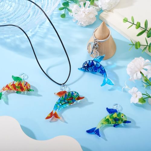 FASHEWELRY 5Pcs Large Lampwork Dolphin Charms Cute Glass Ocean Animals Penadants Rainbow Cartoon Sea Fish Charms for DIY Bracelet Jewelry Making - color: Multicolor Big Dolphin
