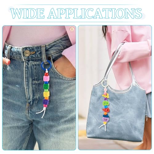 Cheriswelry Acrylic Beads Kit for Bracelet Keychain Cube Letter Beads 0-9 Number Bead Round Loose Spacer with Spring O Rings Beading Thread 19.5-21.5mm for DIY Necklace European Jewelry Making 76Pcs - color: Mixed Color*5