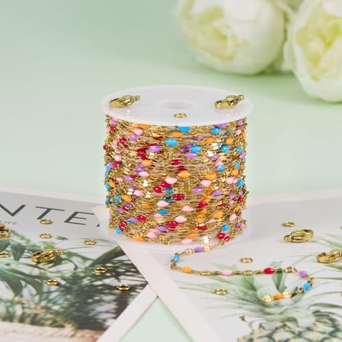 UMAOKANG 16.4 Feet Colorful Enamel Chains for Jewelry Making Gold Plated Stainless Steel Thin Chain Necklace Bracelet DIY Supplies - color: Gold-Purple Colorful