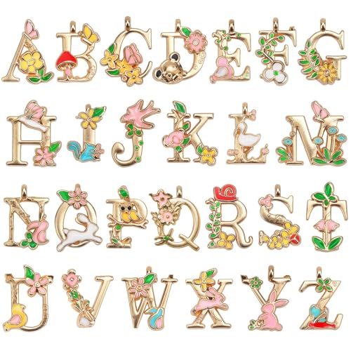 SANNIX 26Pcs Letter Charms, Initial Letter Charms for Jewelry Making, Flower A-Z Alphabet Charm for Bracelet Necklace Earrings Keychain Name Tags Crafting - style: Flower Letter