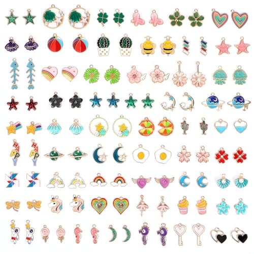 SANNIX 110Pcs 55 Pairs Spring Summer Charms for Jewelry Making, Assorted Gold Enamel Charms for Bracelet Necklace Earrings Jewelry Making and Crafting - style: Spring Summer Style