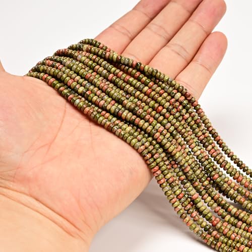 ICAI Beads Natural 2x4mm Rondelle Beads, Abacus Disk Stone Spacer Beads – Loose Natural Gemstone Beads for DIY Bracelet, Necklace, Jewelry Making (Unakite) - color: Unakite, size: 2x4