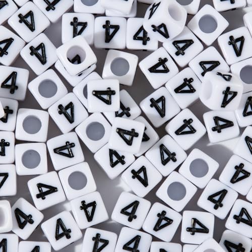 200pcs Square White Number 4 Beads for Bracelets,Single Digit 4 Acrylic Cube Bead,6x6mm Number Beads for Jewelry Making(Square 4) - color: Square-4, size: Square-6x6mm