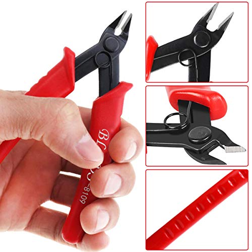 BS-8109 2 Pack Soft Wire Flush Cutters - Diagonal Cutter for Copper, Aluminum, 3D Printing Wire Cables - color: 2 Pack 5“ Red