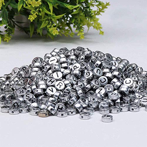 Letter Beads 1000pcs Acrylic Alphabet Letter Beads A-Z Letter for Jewelry Making (slivery) - color: slivery