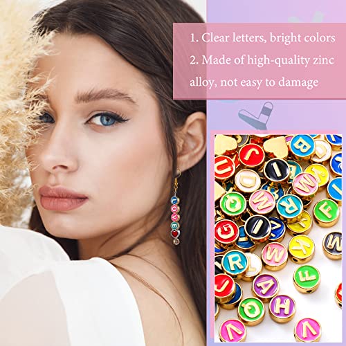 Sureio 114 Pcs Alloy Alphabet Letter Beads 8 mm Flat Round with Letter A-Z Plated Metal Initial Loose Spacer Beads for DIY Bracelet Necklace Earring Jewelry Craft Making(Bright Colors) - color: Bright Colors