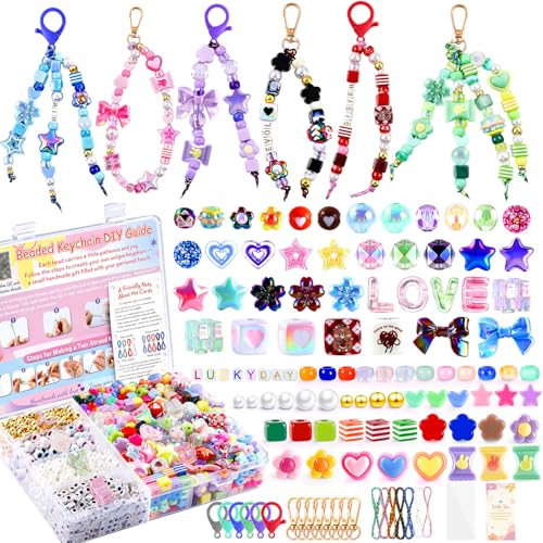 TOHONGADON 1227 PCS Beaded Keychain Making Kit for Women, DIY Bag Charm Kits, with Assorted Acrylic Star Heart Flower Letter Beads, Colorful Bead Keychain Kit - color: 1227 Pcs Beads