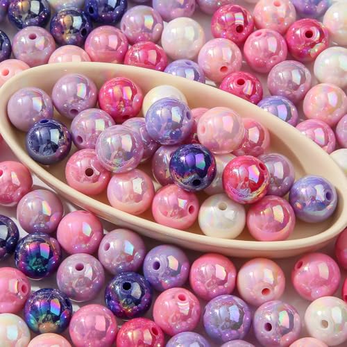 16mm Acrylic Beads 100pcs Ab Pink&Purple Bead Chunk Bubblegum Beads for Pens for Necklace Jewelry Bracelets DIY Crafts Making (White&Purple&Pink) - color: white&purple&pink