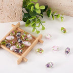 Elecrelive 10Pcs Oval Flower Glass Beads 16mm Silver Foil Lampwork Beads Purple Floral Crystals for DIY Bracelet Necklace Earring Jewelry Making - color: Medium Purple