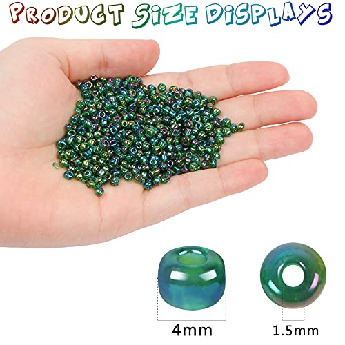 2200pcs Glass Seed Beads Bulk, 4mm 6/0 Pony Beads Bulk for Jewelry Making Mini Spacer Beads Loose Beads Craft Small Glass Seed Beads for DIY Bracelet Wrist (Dark Green AB) - color: Dark Green AB