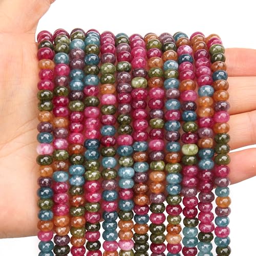 BONNY BOXX 1 Strand Natural 4 * 6mm Colorful Tourmaline Rondelle Beads, Natural Abacus Disk Stone Beads Loose Spacer Gemstone for DIY Bracelet Necklace Jewelry Making - color: Colorful Tourmaline, size: 4*6mm